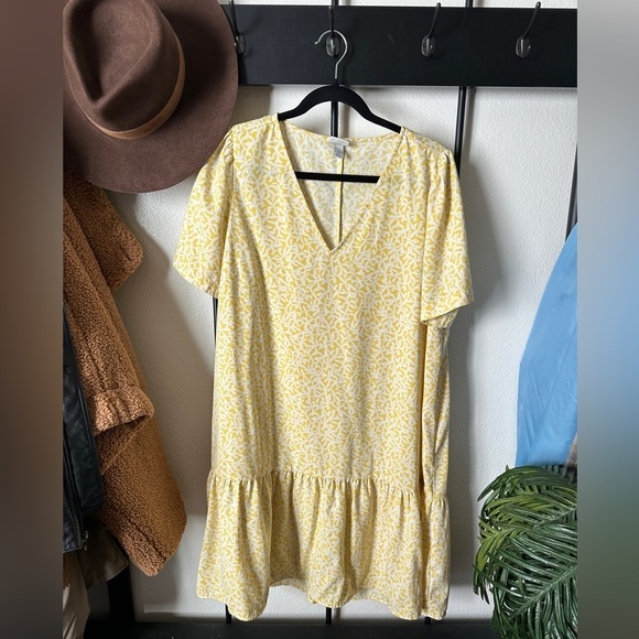 A new day yellow white pattern tiered short sleeve romantic summer spring dress - Picture 1 of 6